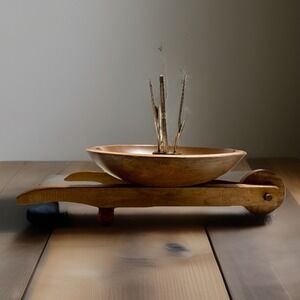 Unique Vtg Wheelbarrow Nut Bowl & Tools Made by Woodcroftery in NY, USA